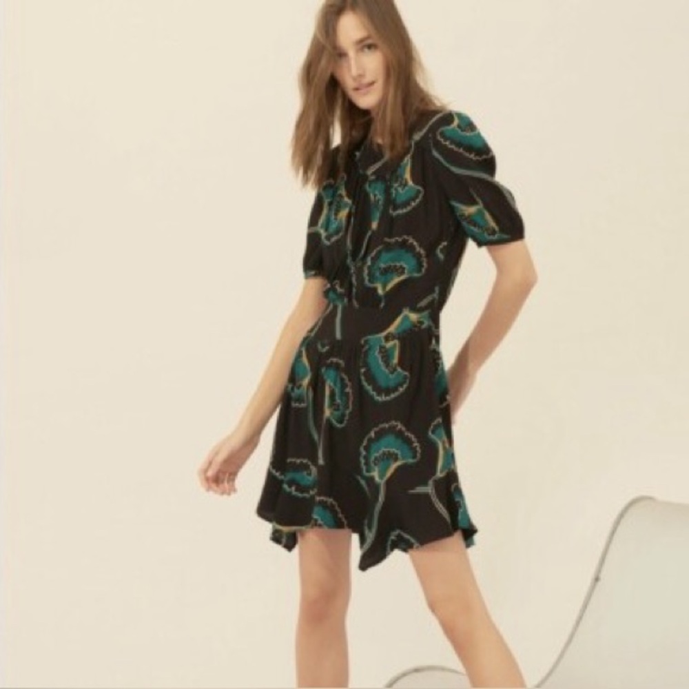Anthropologie BA & SH Leo Noir Black Green Floral Dress 10